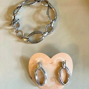 Brighton silver scrolled oval link earrings and matching bracelet